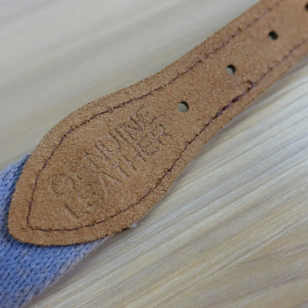 VINTAGE Retro Belt Womens Size Small Blue Canvas Solid Brass Genuine Leather Y2K